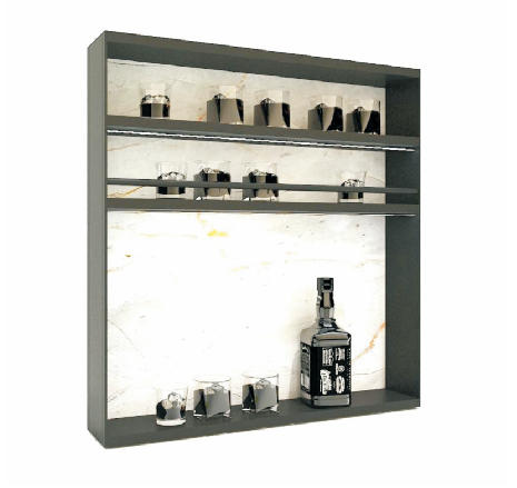 kitchen dish rack stainless steel wood display rack and shelf landscape wall with lights1307L