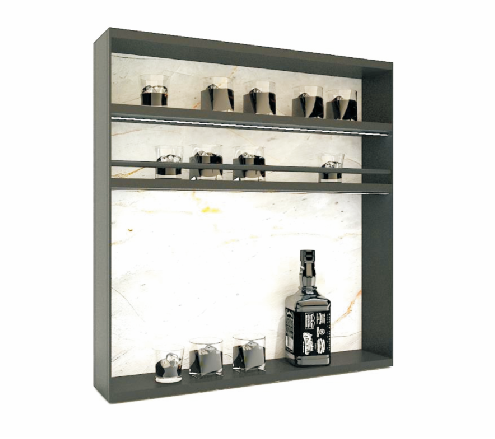 kitchen dish rack stainless steel wood display rack and shelf landscape wall with lights1307L
