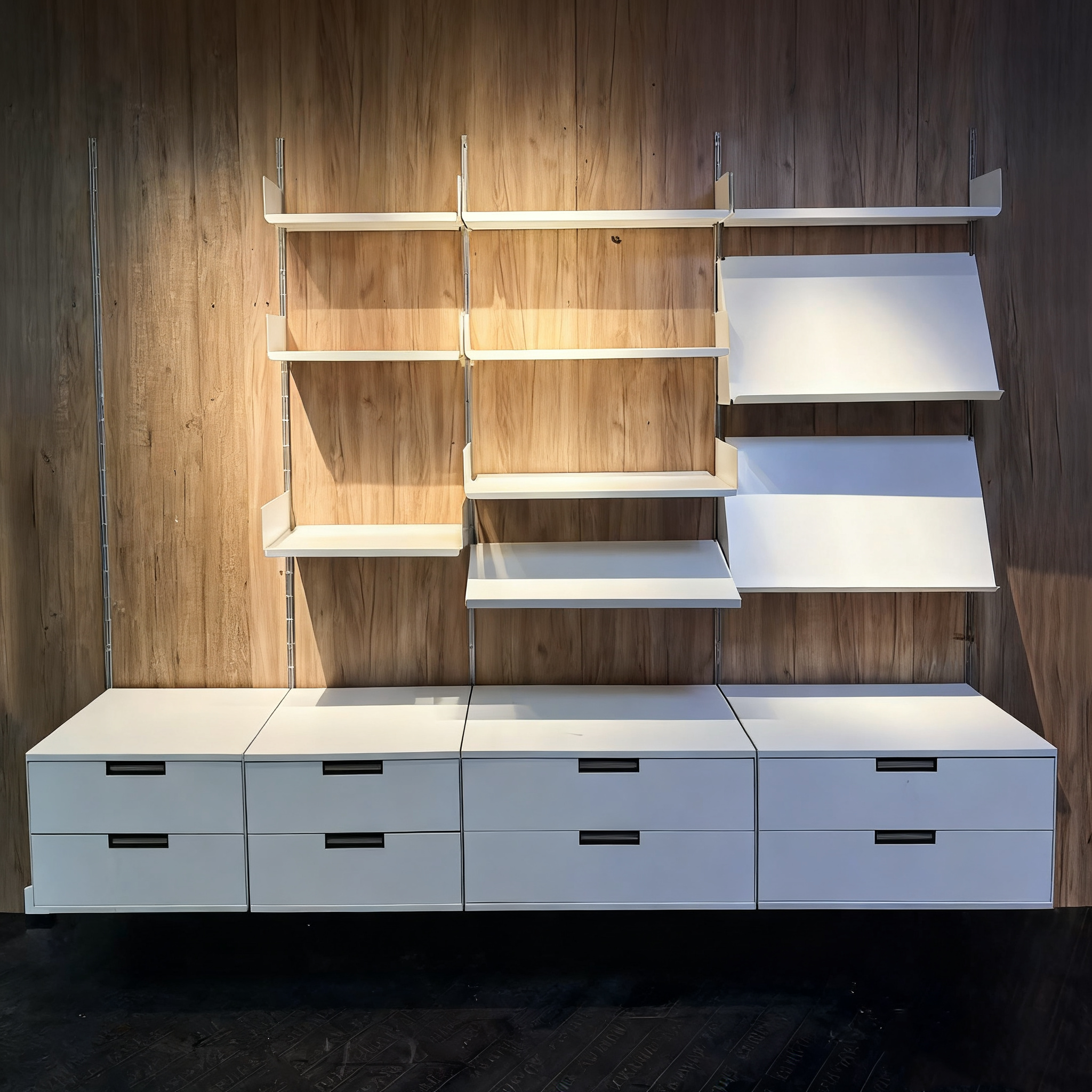  Minimalist Euro Style Living Room Steel Modular Wall Shelving System White Wall Shelf with Drawer 